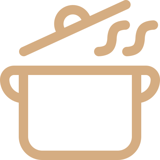 Icon of a steaming pot with a lid tilted, simple line design.