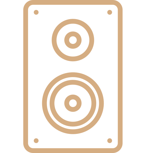 Simple icon of a speaker with two circular drivers.
