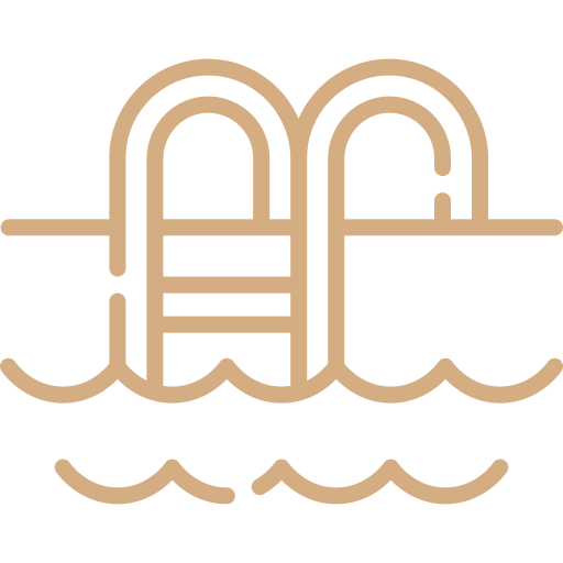 Icon of a swimming pool ladder over wavy water lines.