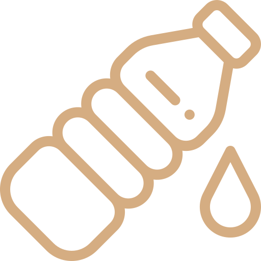 Outline of a plastic bottle with a water droplet next to it.